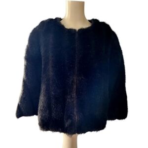 Brandon Thomas Black Brown Faux Fur Faux Mink Stole Cape Vintage One Size
